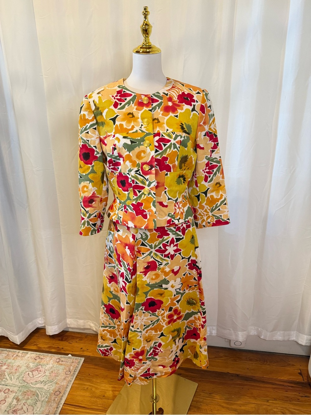 Harve Benard Yellow Floral Two-Piece Long Sleeve Dress Set